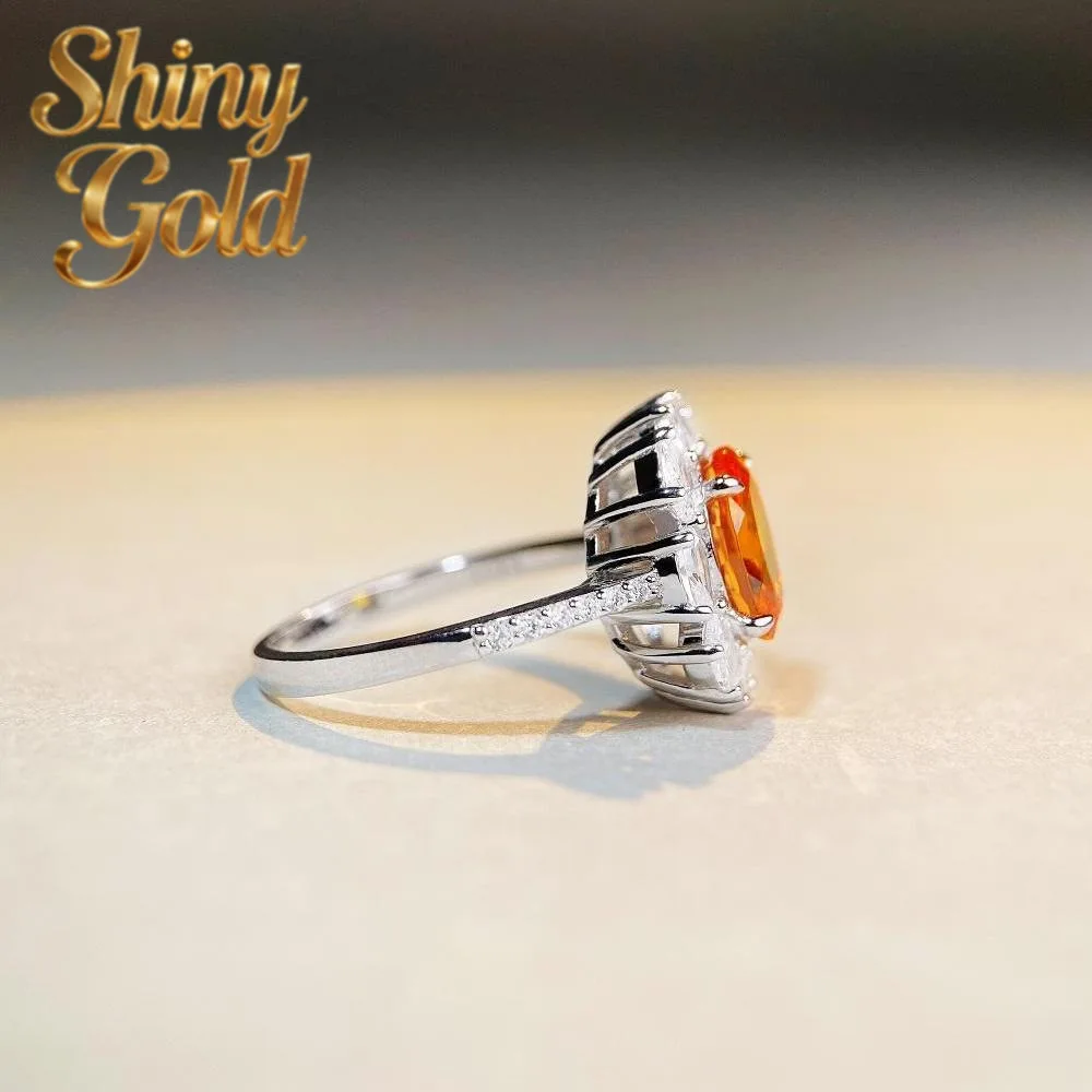 

ShinyGold Luxury Solid Platinum PT950 Women's Orange Diamond Ring Full Diamond Moissanite 3 karat Ring