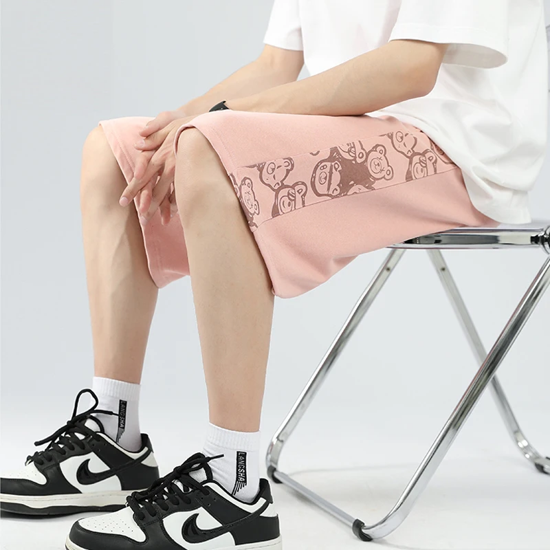 Uomo Trendy Cartoon Print tasche Casual Streetwear Y2K pantaloni corti 2024 estate gioventù sport coreano pantaloncini larghi da spiaggia Pantalones
