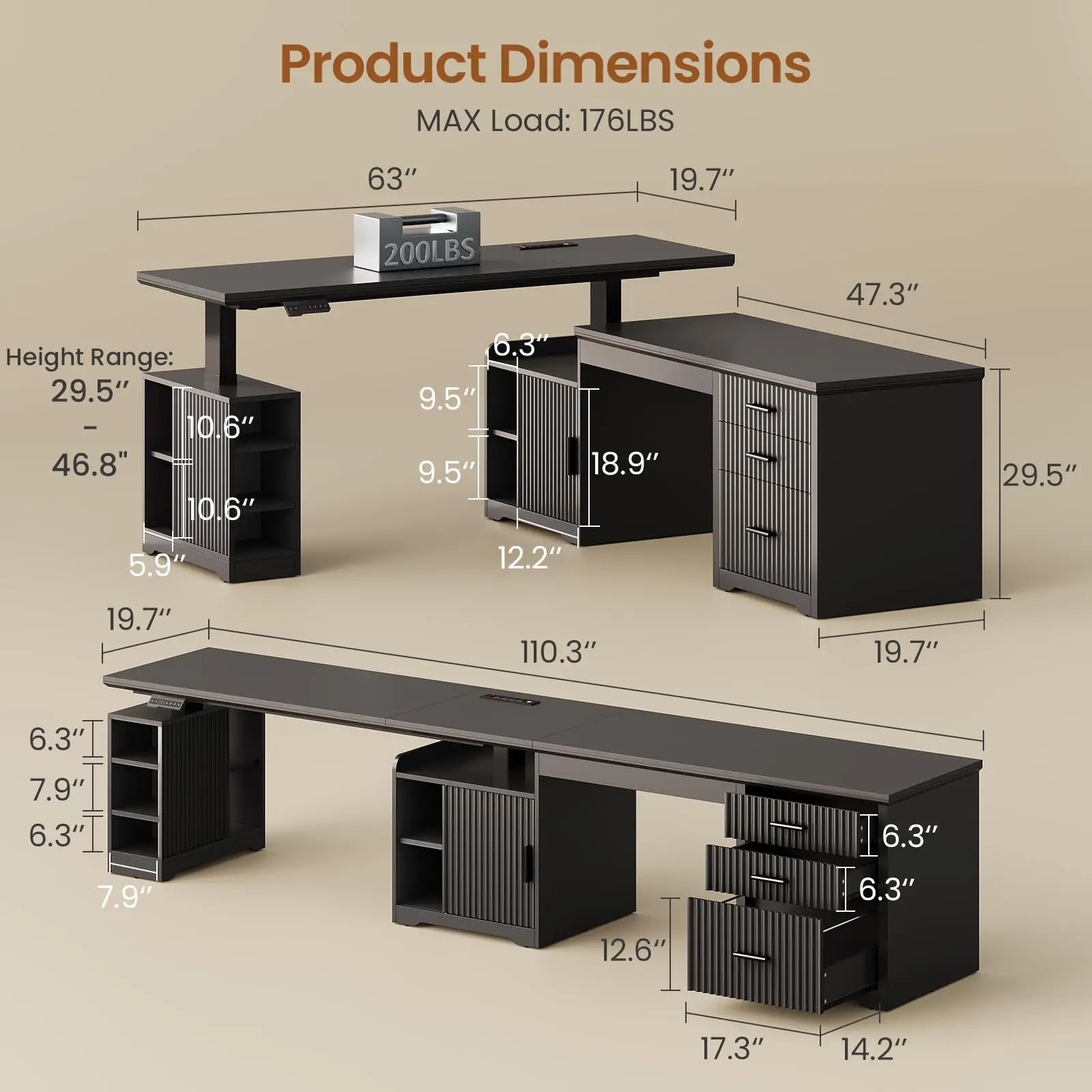 Fluted L Shaped Electric Standing Desk, 63