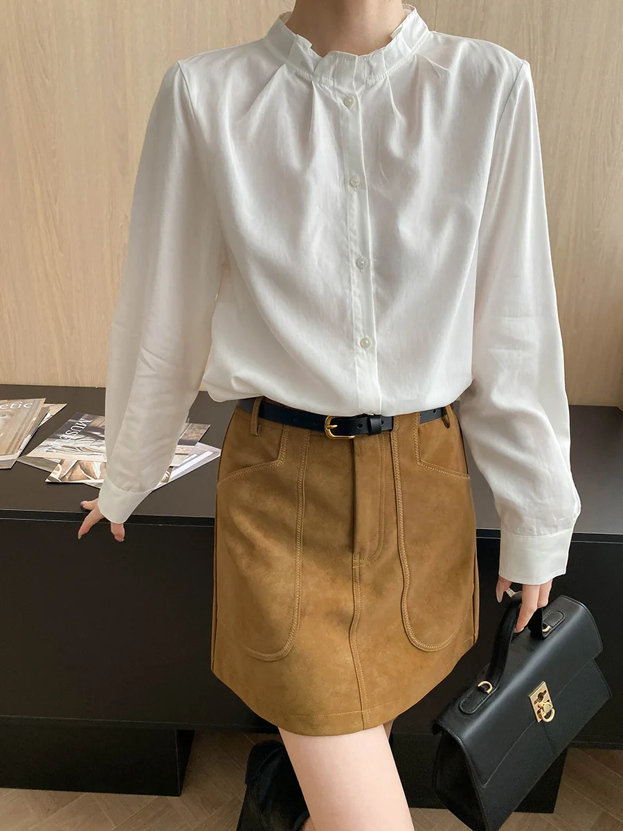 

2025 Autumn New Long-sleeved Lace Collar Commuter Women's Shirt