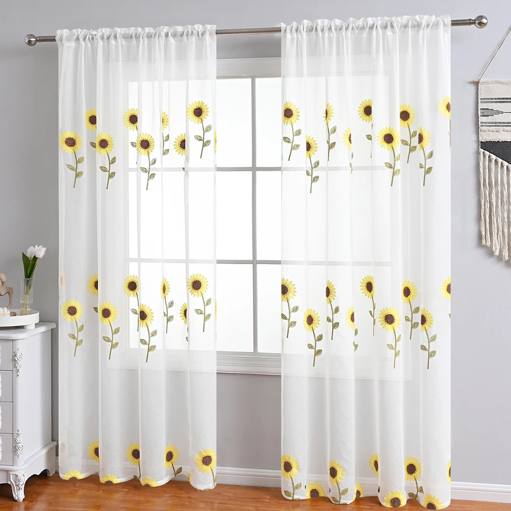 

Sunflower Sheer Curtains Window Screen Outdoor Drape Drapery Mesh Polyester Privacy Elegant Bedroom Home Finished Curtain