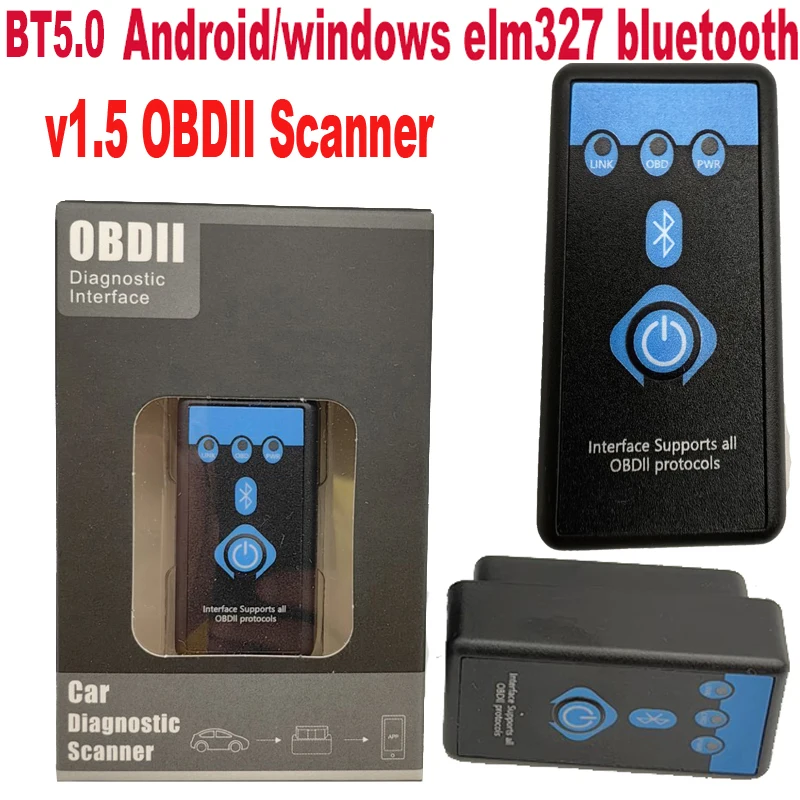 BT5.0 Switch Button ELM327 V1.5 OBD2 Scanner Bluetooth for Android Windows Auto OBDII ELM327 Code Reader Diagnostic Tool for Car