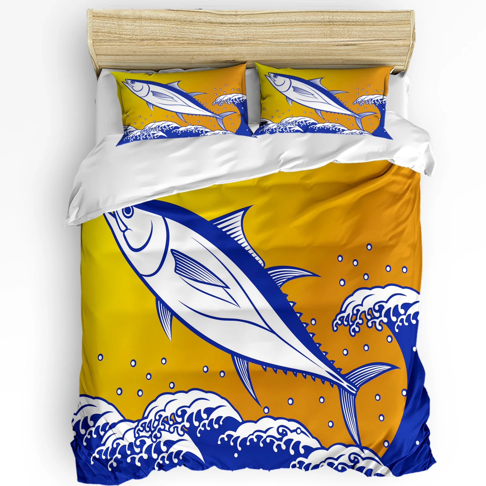 

Animal Fish Sea Wave Spray 3pcs Duvet Cover Set with Pillow Case Double Comforter Bedding Set Quilt Cover Couple Bed