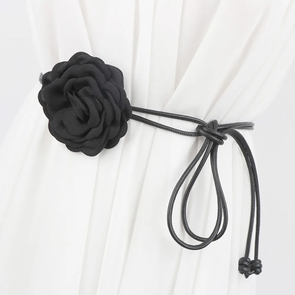 

Vintage Chiffon Floral Waist Belt French Style Retro Denim Blue Rose Belt Wax Line Skirt Dress Decoration Heart Waistband Party