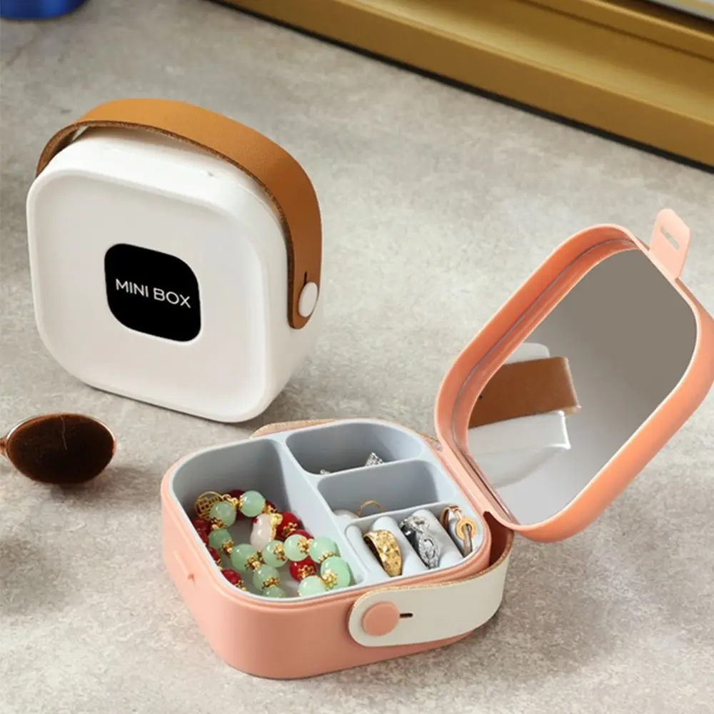 PU Handle Silicone Liner Jewelry Box Unique Solid Color Portable Earring Organizer Container Plastic Necklace Ring Case Girls