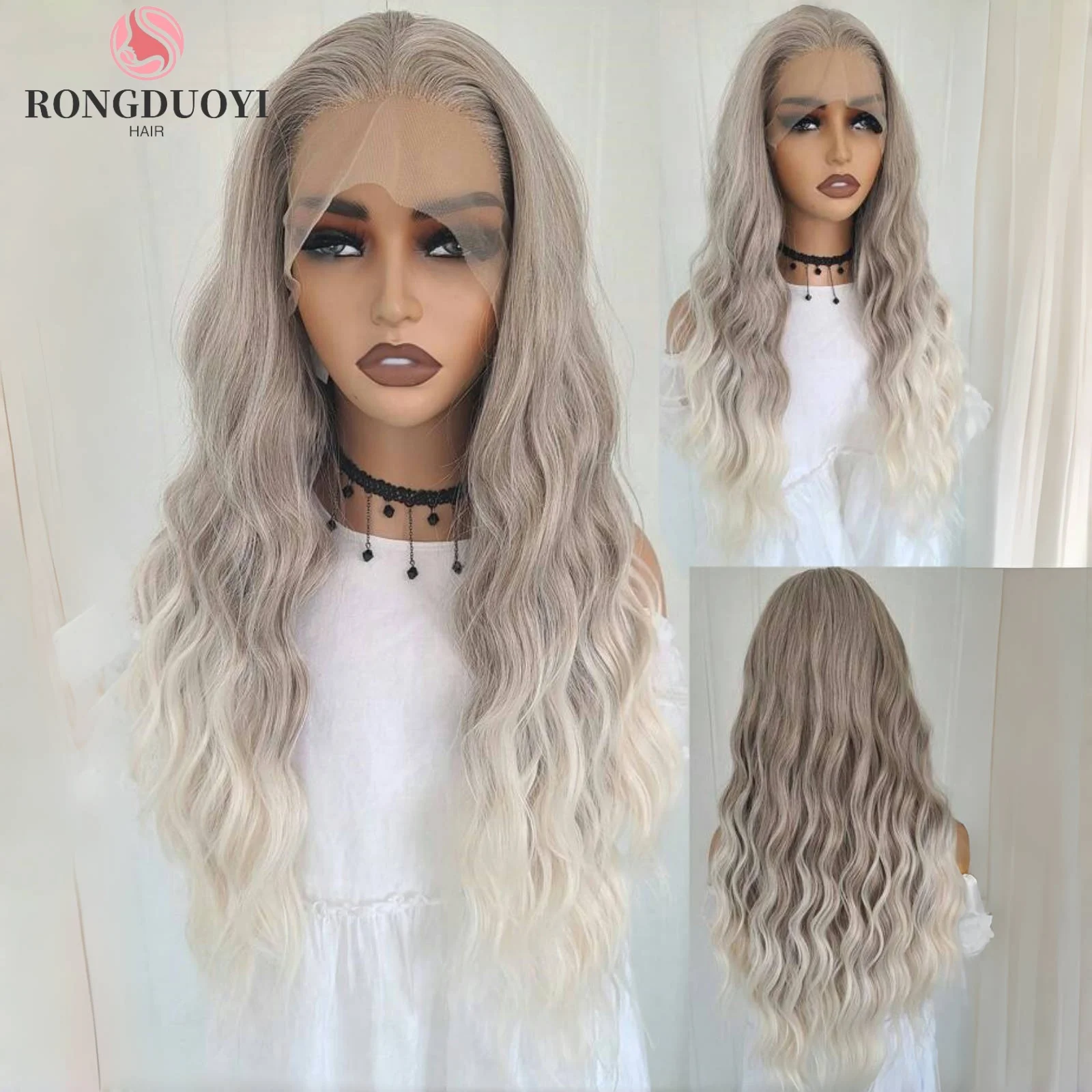 Peluca de cabello sintético con malla Frontal para mujer, cabellera sintética de 13x4 con rizos profundos, largo y ondulado Natural, color rubio