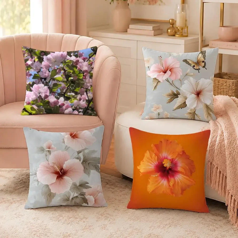 Hibiscus Cushion Cover Custom Plush Pillow Cover Soft Cloud Comfort for Sofa Bed Couch