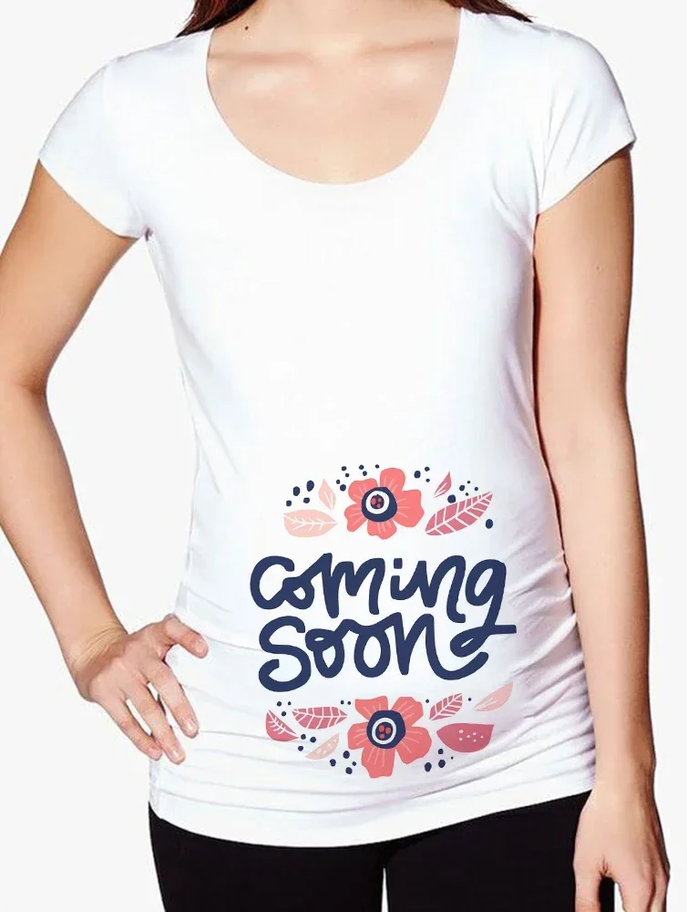طفلي قريبا قريبا الحوامل تي شيرت فتاة الأمومة الصيف قصيرة الأكمام طباعة إعلان الحمل قميص جديد أمي الملابس