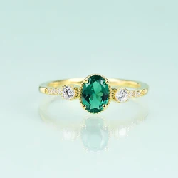 Gem's Beauty 14K Gold Filled For Women Fine Jewelry Rings 925 Sterling Silver Luxury Lab Colombian Blue-Green Emerald Rings