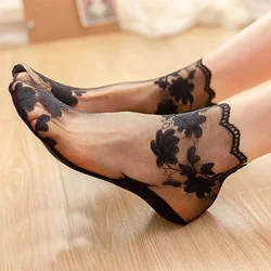 Socks women's Lace Transparent Lolita Invisible Summer Thin Non-slip Short Ankle Black Low Cut Boat Sock