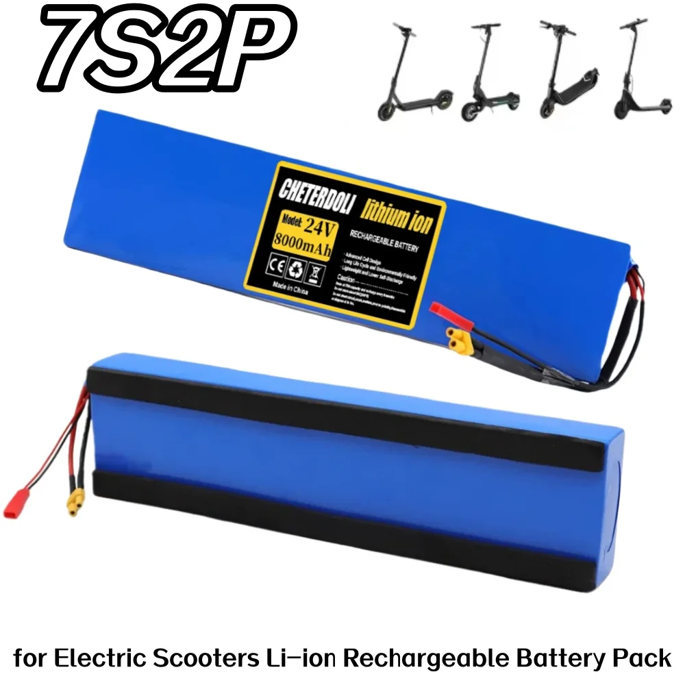 

7S2P 24V 8000mAh 18650 Lithium-ion Rechargeable Battery Pack For 29.4V Electric Scooter Battery with BMS.