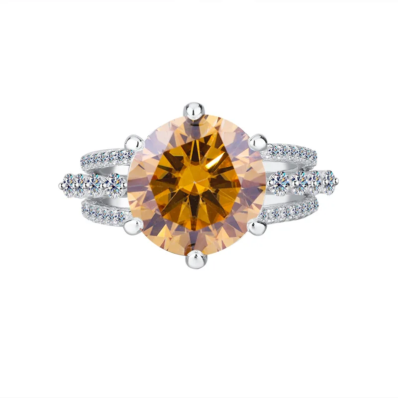 Women's Classic Six-Claw Moissanite Set Ring: PT950 Platinum, 5 Carat, Sansheng Sanshi Theme, Wedding Stackable Bands