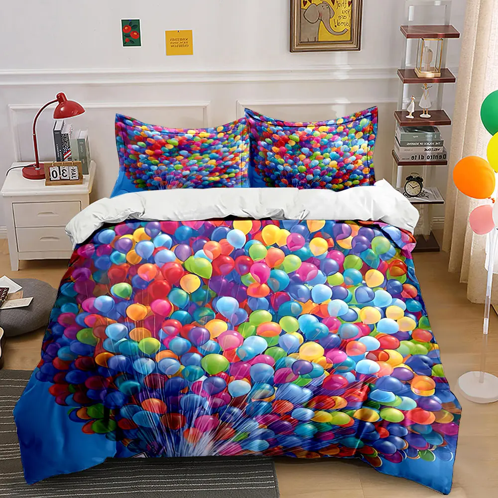 Colorful Balloon Set for Celebrations Bedding Set with 1 Duvet Cover 2 Pillowcases Single Double King Queen, Gift