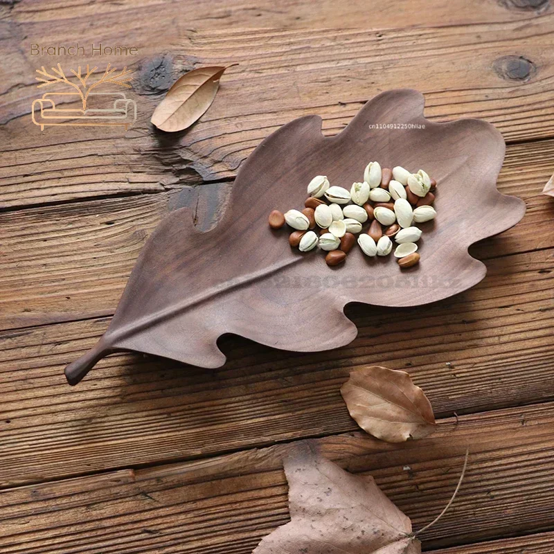 Black Walnut Wooden Kitchen Trays, Hand-carved Leaf Disc, Country Style Wood Tray, Originality Woodiness Serving Tray