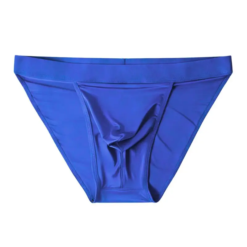 Celana Dalam Bikini Pria Bahan Sutra Es Poliester Solid, Model Low-Rise, Bernapas, Menyerap Keringat, Pakaian Dalam Atletik, Seksi, Model Thong dengan Kantong Kontur