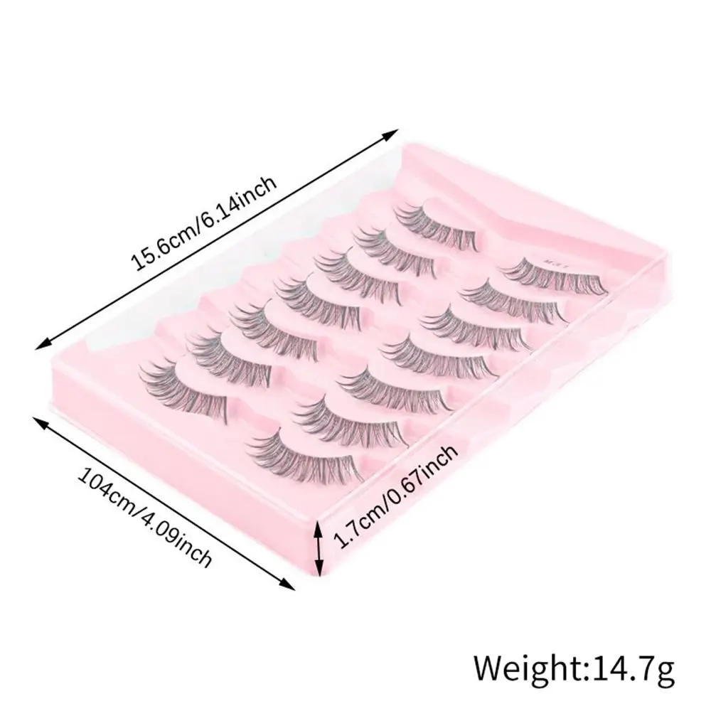 Wispy Natural Preto Cílios Postiços, 3D Falso Mink Lashes, Cosplay Cílios, Asiático, Coreano, 7 Pares