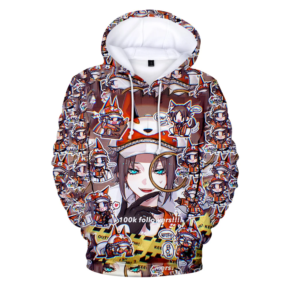 Hololive VTuber Mysta Rias Hoodie uniseks, Sweatshirt lengan panjang wanita pria, pakaian jalanan gaya kasual 3D