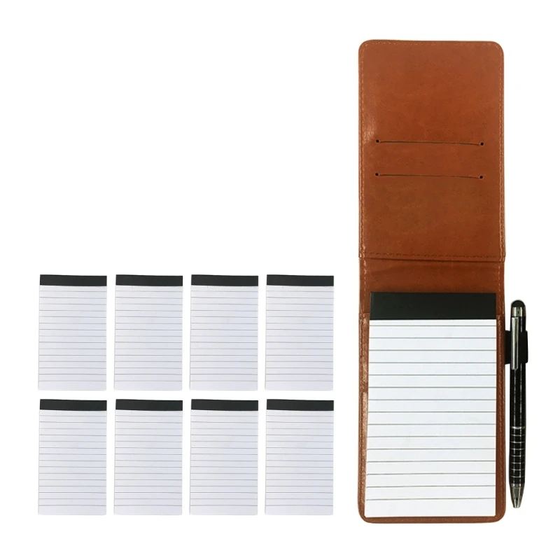 E9LB 1Set Pocket Notepads PU Leather Notebook with 8xRefills&1xPen Small Notepads