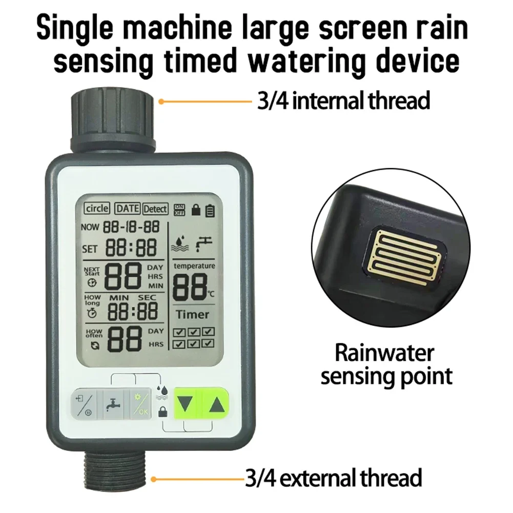 Garden Irrigation Water Timer with Rain Delay Waterproof Automatic Water Timer 3.2in LCD Screen Garden Drip Accessories