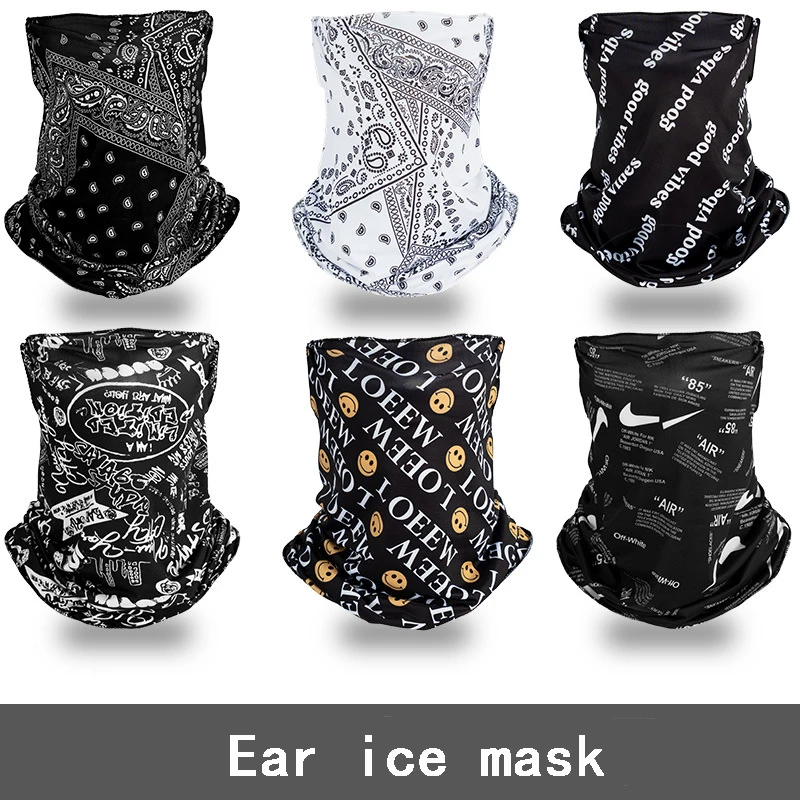 Máscara de protección facial montada en la oreja, mascarillas de seda de hielo para ciclismo, cuello de protección, manga de cuello, protector solar