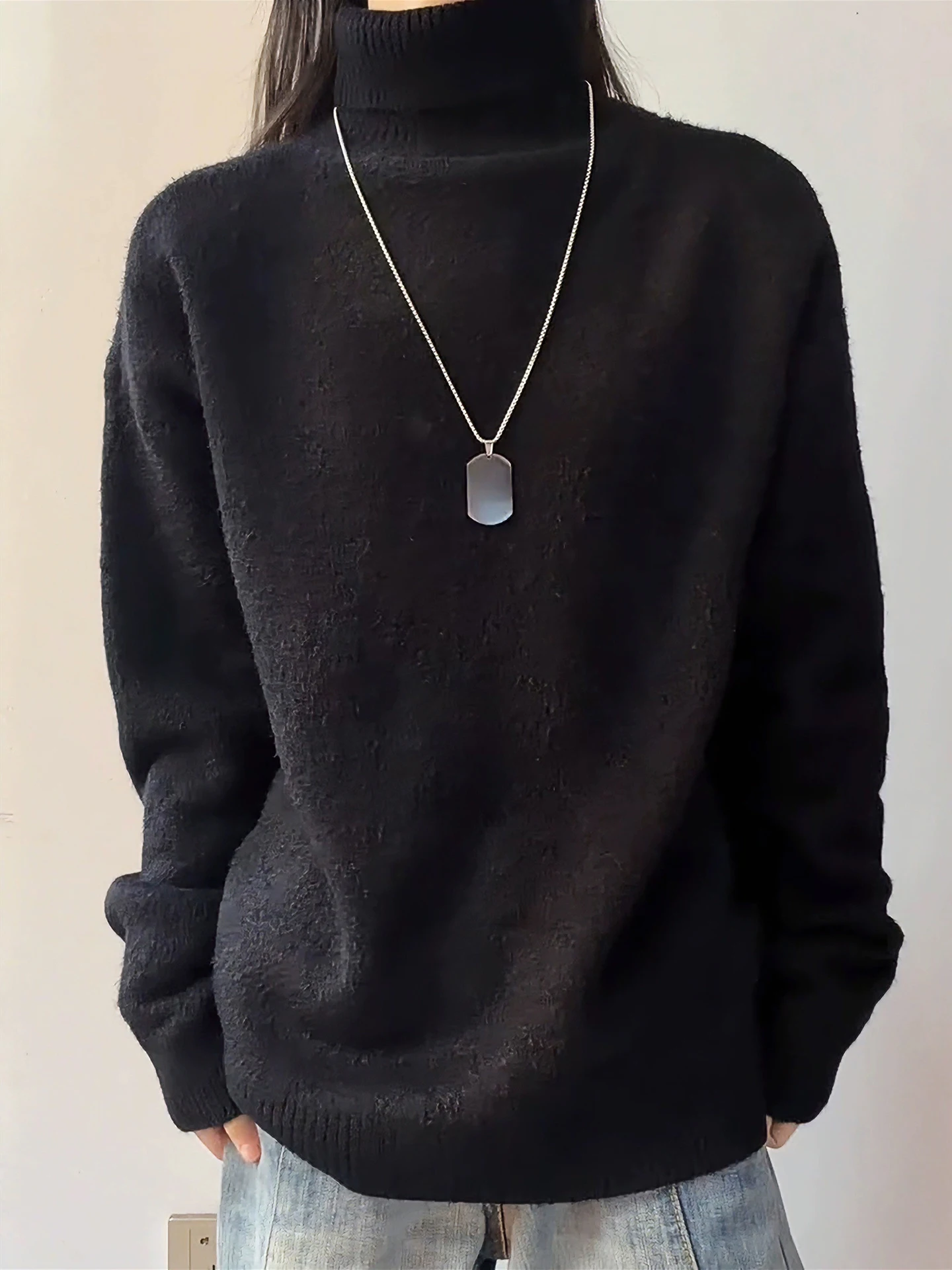 

Мужской свитер Cleanfit American Style с высоким воротником, на флисовой подкладке, черный, зимний, повседневный, вязаный, для ношения под одеждой, как верхняя одежда