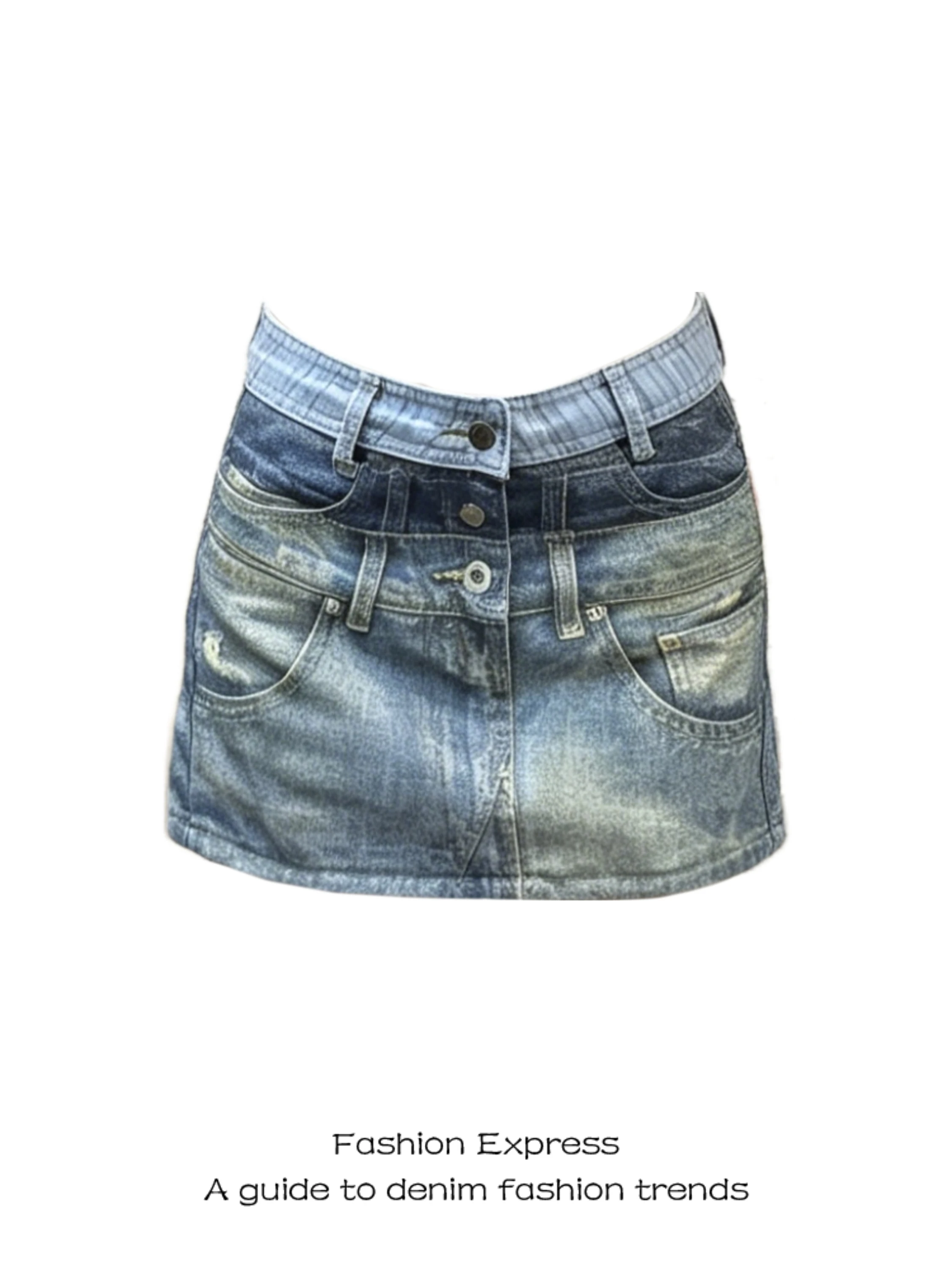 

Printed Color Block A-Line Skirt High Waist Retro Denim Women's Fashion Slim Fit Slim Version Summer New Style Skirt