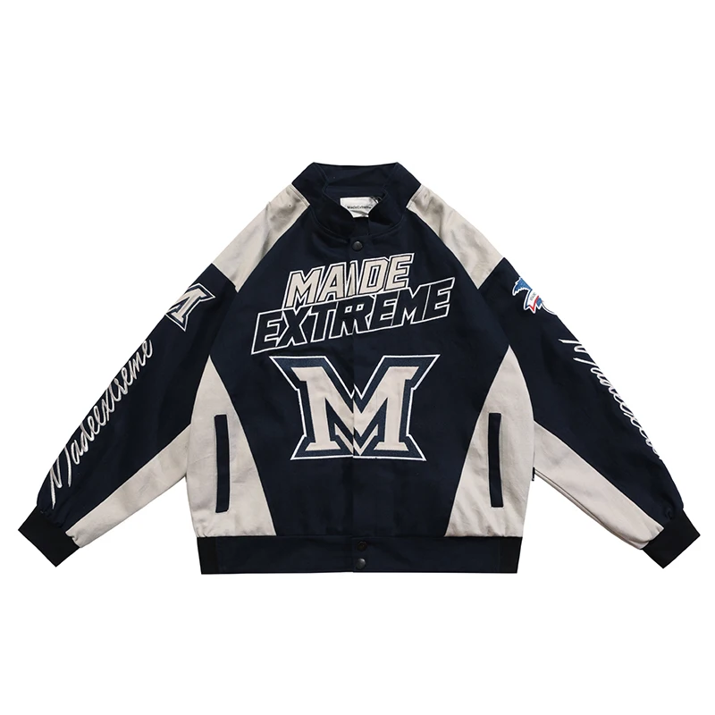 American hiphop embroidered motorcycle baseball jacket, men's and women's ins high street patchwork jacket, racing suit