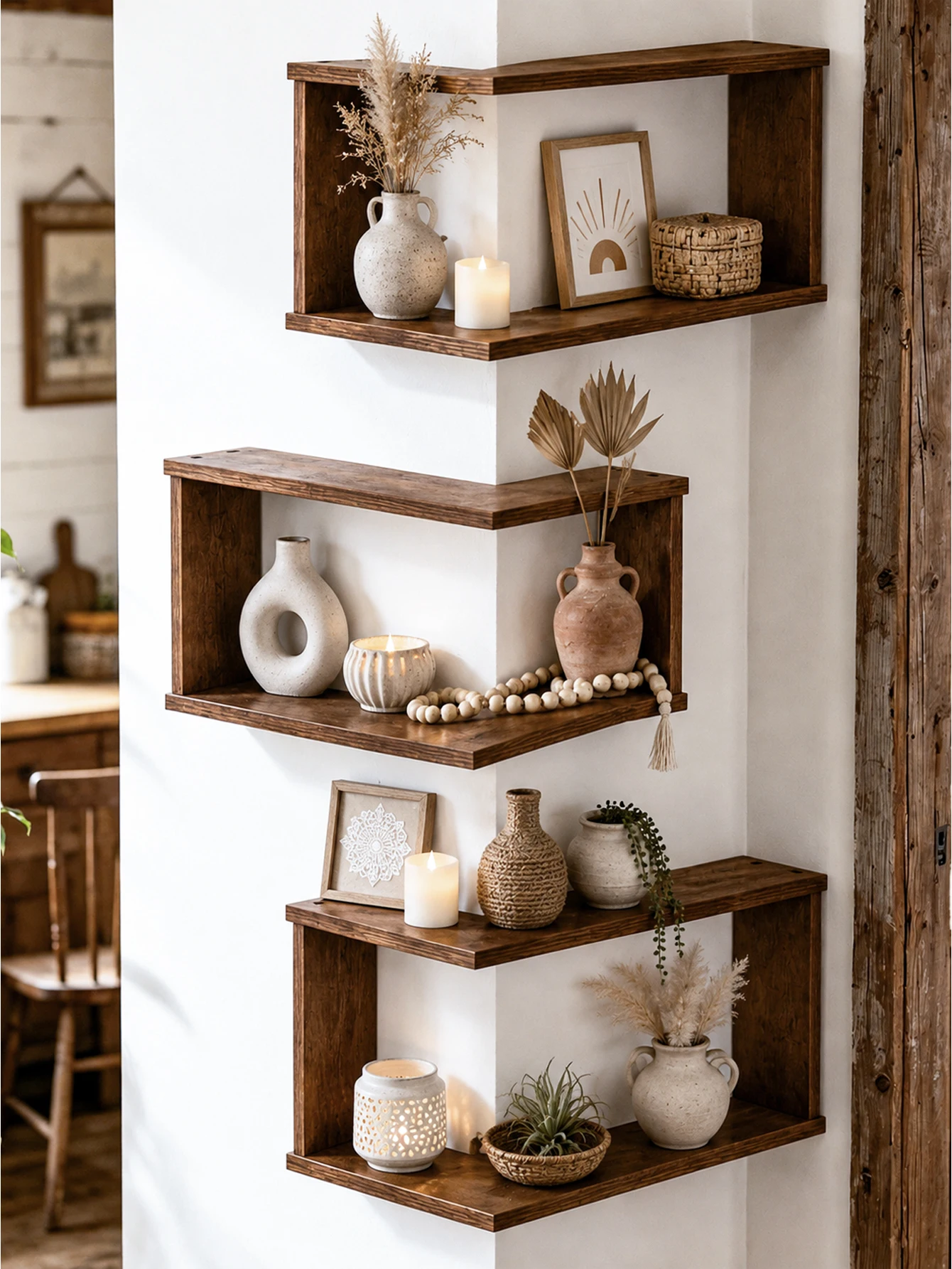 1、2個入り素朴なコーナーウォールシェルフ、フローティング木 - Home Bar Shelf のレビューと価格