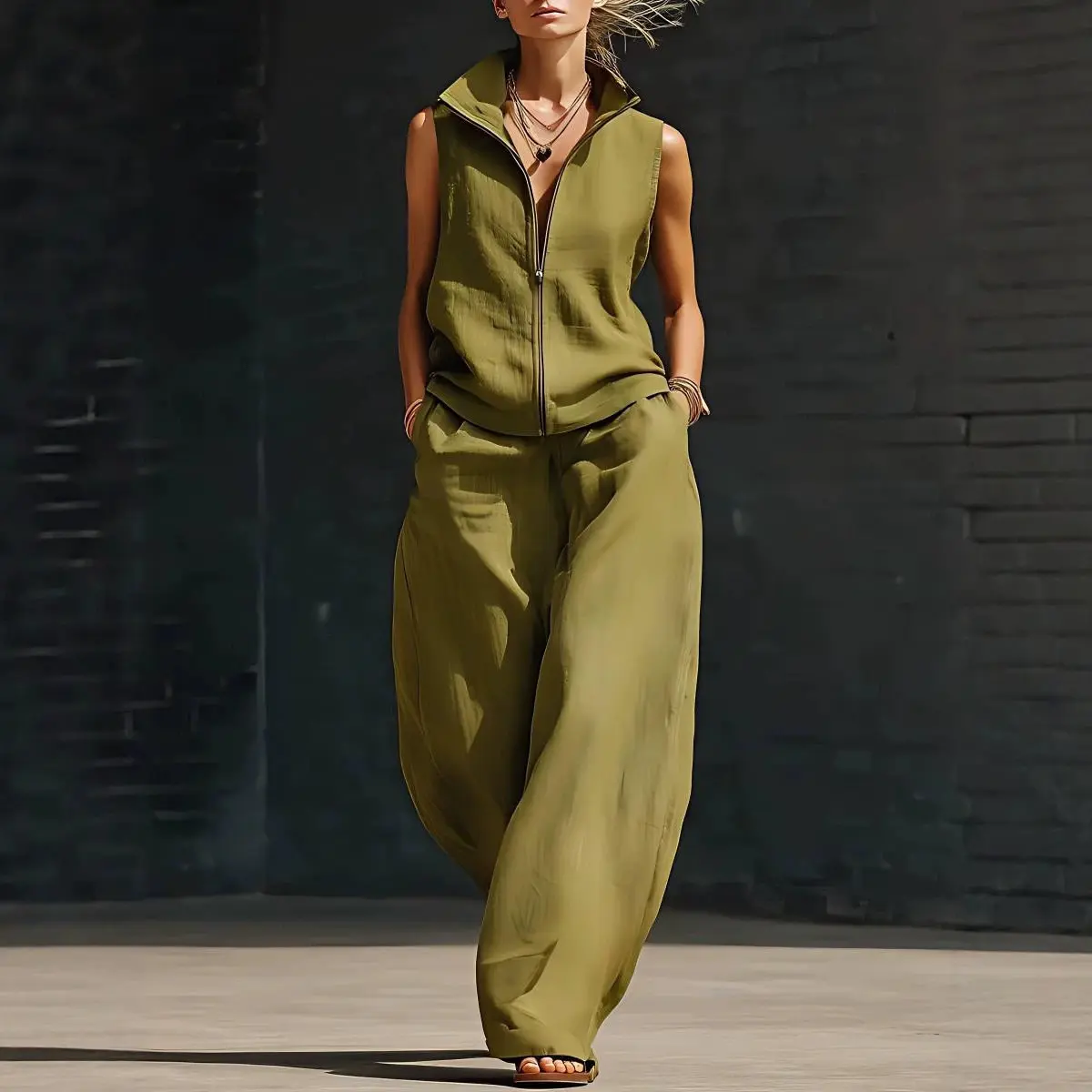 

Fashion Casual Loose Pants Sets For Women 2026 Elegant Summer Women's Two Pieces Suit Full Trouser Set Female Outfit Clothes