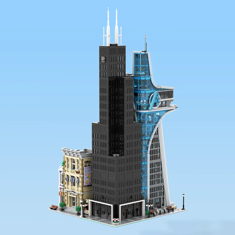 3146 elementów MOC Modularny Model Ulicy z Wieżą Sears, Klocki Konstrukcyjne, Architektura, Kreatywny Pomysł, Prezent na Boże Narodzenie, Zabawka Edukacyjna, Klocki