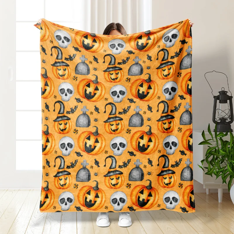 Warm Pumpkin Printed Halloween Blanket Cartoon Soft Flannel Cartoon Blankets Decorative Home Bedquilt Holiday Gifts Winter