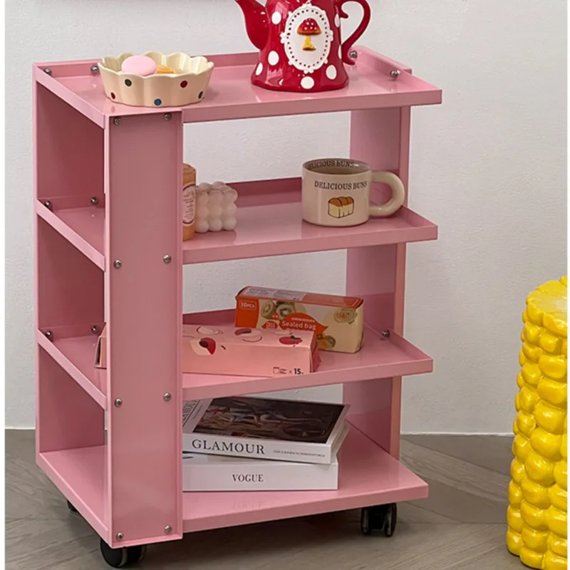 Ins Pink Multifunctional Side Cabinet, Living Room Mobile Storage Rack, Sweet Table, Versatile Scene, Room Desk