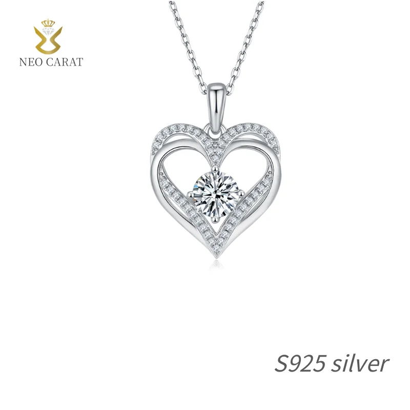

NEO CARAT Round Heart Pendant Women's Necklace S925 Silver Moissanite Limestone 1.2ct D Color Valentine's Day gift For Her