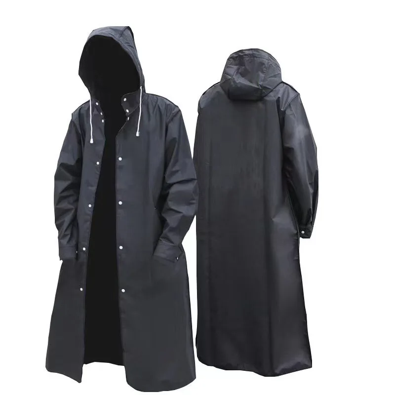 Imperméable long imperméable à capuche pour adultes, manteau de pluie noir pour femmes et hommes, ra
