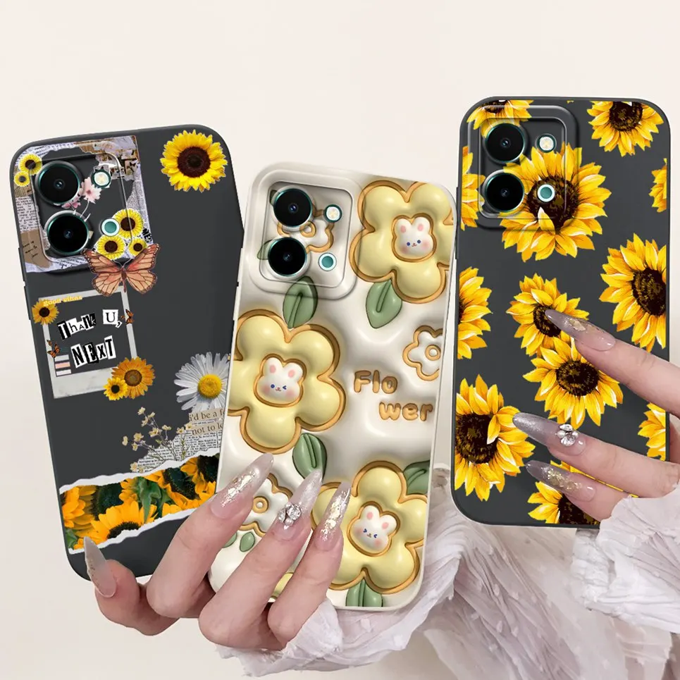 For Vivo Y28 Y28s 4G 5G Back Cover Vivo Y03 Y03t Y18 Y18i Y18e Funda Flower Butterfly Women Fashion Phone Case Soft Silicone Bag