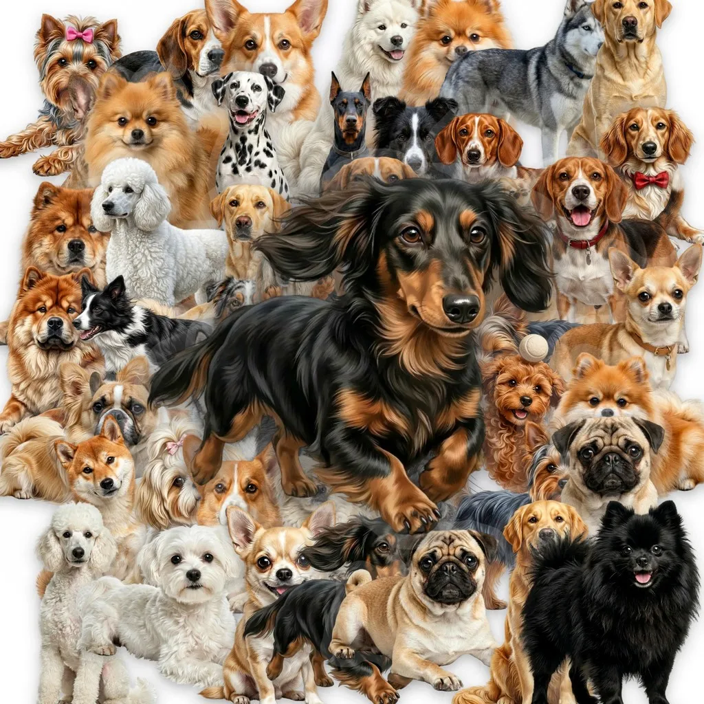 50Pcs Cute Dog Collection Clear PET Stickers, Assorted Realistic Dog Patterns, Waterproof Decals for Water Bottle Skateboard DIY