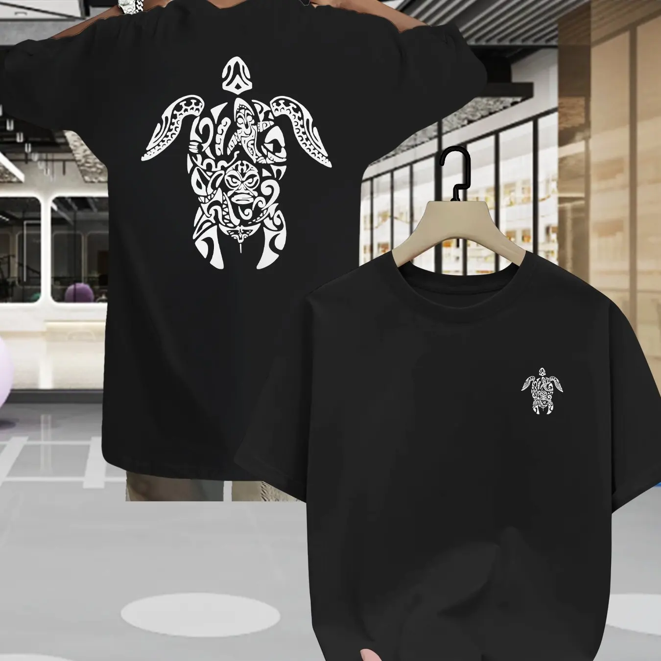 Men Summer Casual Short Sleeve T-Shirt with Front Back Turtle Print Regular Fit Round Neck Breathable Tee for Casual Attire