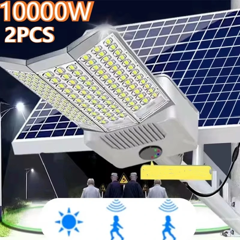 

2PCS 10000W Solar Street Lights 40000mah Solar Light Commercial Parking Lot Light Dusk to Dawn 6500K Solar Security Flood Lights