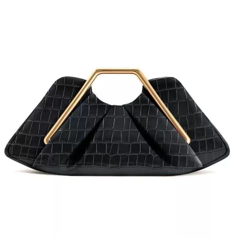 

Summer Fashion Soft Pleated Pu Leather Cloud Bag Design Golden Metallic Handle Women's Trend Casual Magnetic Handbag Feminina