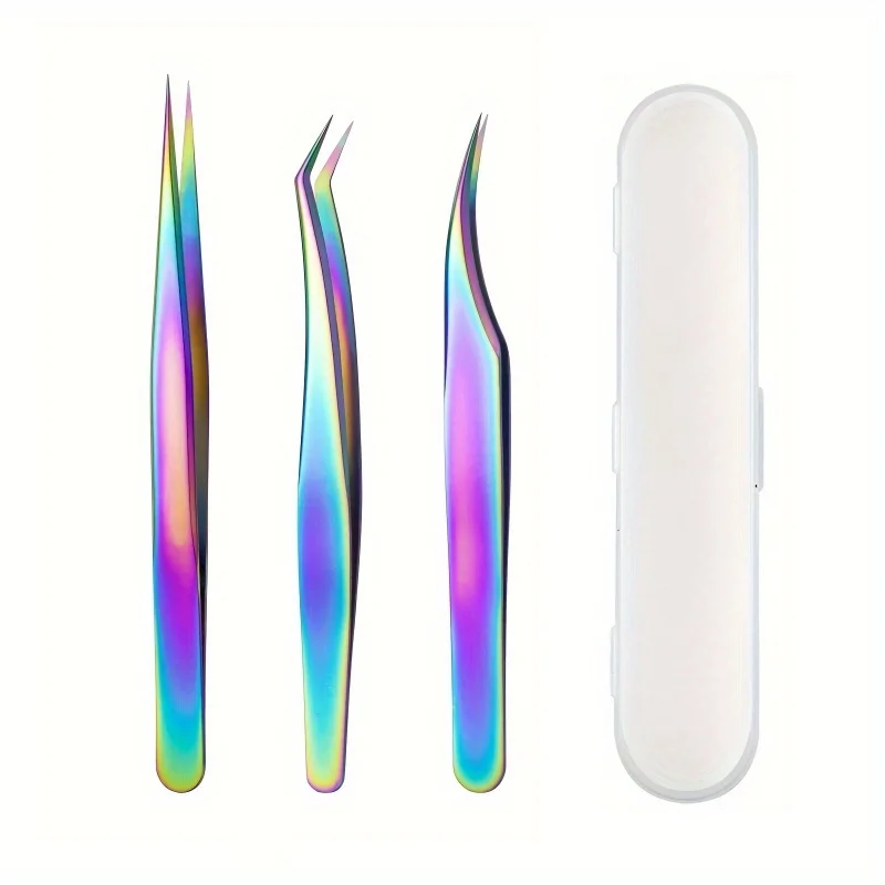 Set de 3 pinzas de acero inoxidable para pestañas, herramienta de maquillaje multifuncional, pinzas para pestañas, pinzas para depilar, pinzas puntiagudas 3