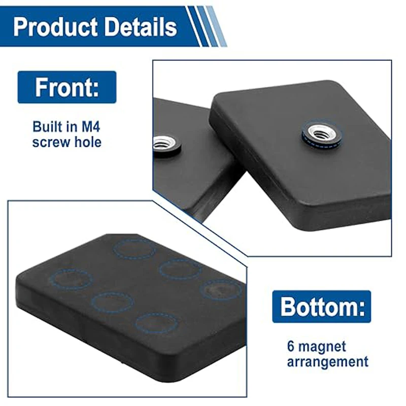 

4/10 pcs Square Rubber Coated Magnets, Anti-Scratch Neodymium Magnetic Base with Bolts and Nuts for Fixing Billboards, Cameras