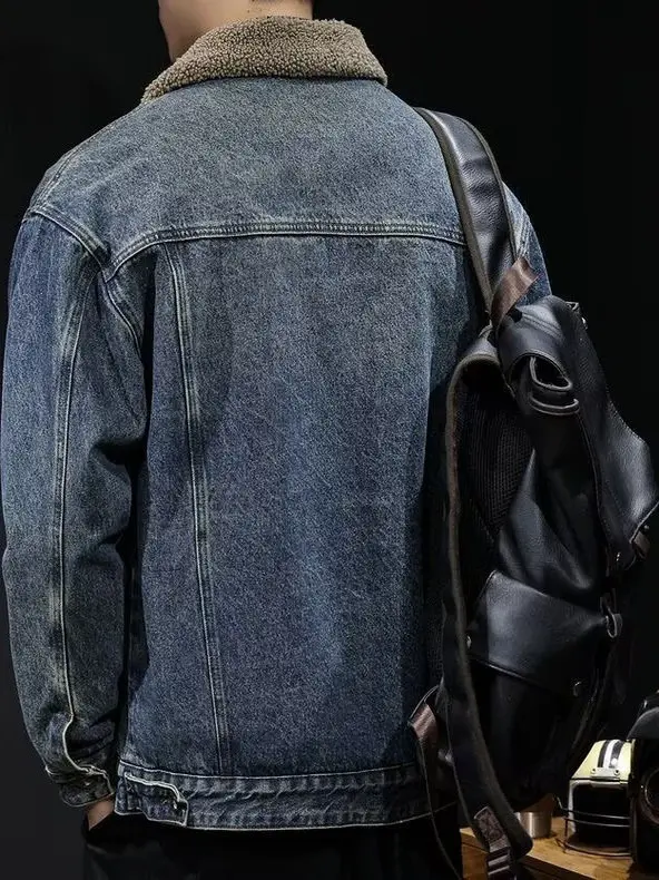 لامب فيلفيت ثينيد الدينيم Jaet الرجال الشتاء Faion فضفاضة الدافئة القطن عمال Jaet مع Fce الشباب Sle