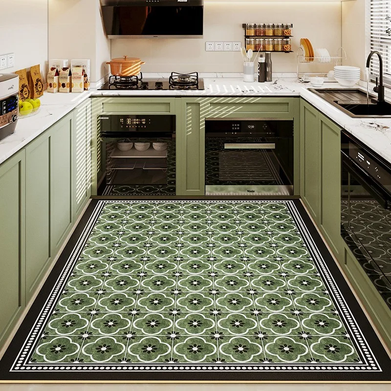 

Kitchen Floor Mat Pvc Waterproof Green Leather Carpet Non-slip Oil-proof Special Mats Large Area Rug Easy To Clean Alfombra