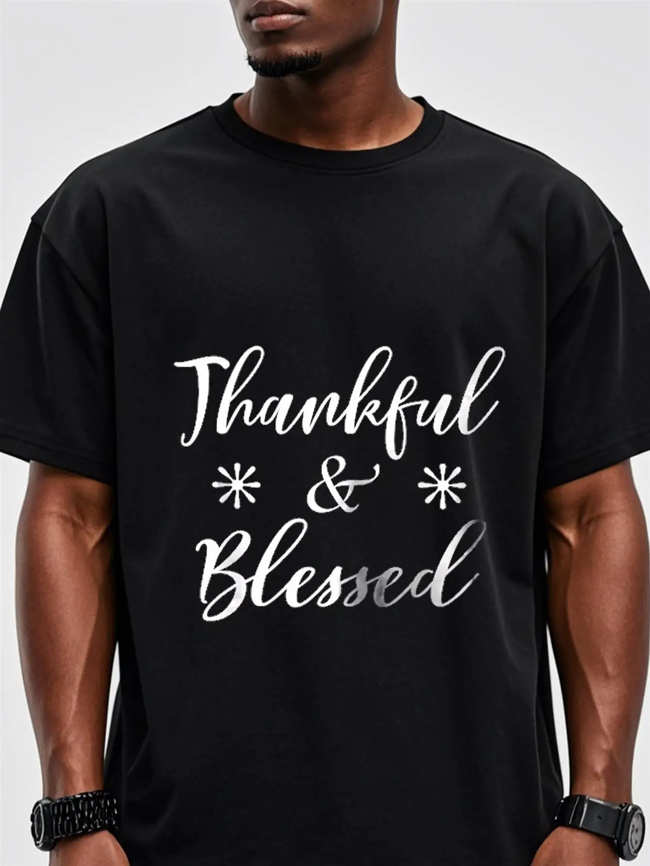 Thankful And Blessed T Shirt, Crew Neck Graphicng, Soft 100% Cotton, Regular Fit, Moisture - Wicking, Moisture-Wicking, Breathable, Casual Daily Style, Mens T-shirt, Lightweight, Mens Clothing For Summer Outdoor, T-shirt For Men Graphic
