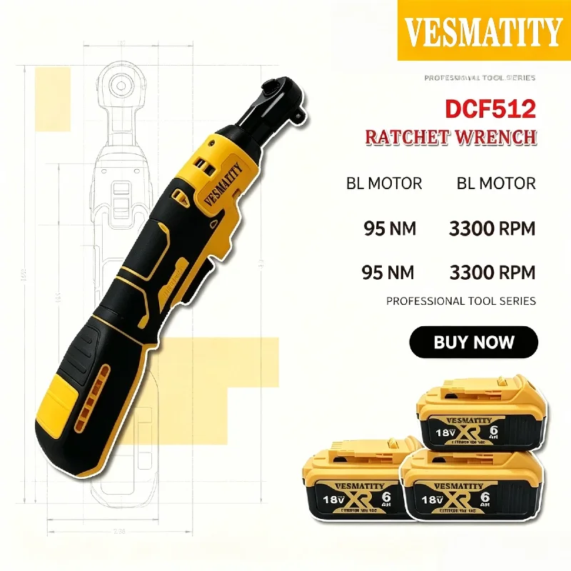 Vesmatity DCF512 95N.m 3300RPM Brushless Cordless Ratchet Wrench 13mm 1/2 Inch Drive Power Tool for Battery Max