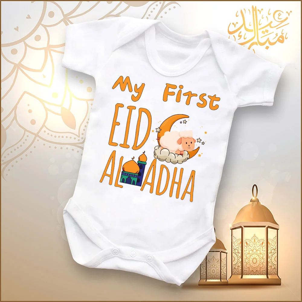 My First Eid Baby Moon Print Romper Newborn My 1st Eid Long Sleeve Jumpsuit Toddler Bodysuit Outfits Muslim Festival Clothing