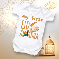 Mein erster eid Baby Moon Print Stram pler Neugeborener mein 1. eid Langarm Overall Kleinkind Bodysuit Outfits muslimische Festival Kleidung