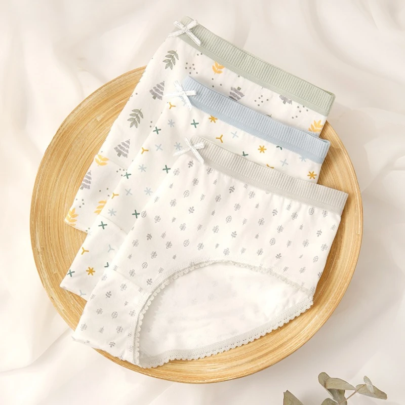 

Новые женские трусики из чистого хлопка со средней талией, кружевные женские трусы с пасторальным свежим принтом, женское нижнее белье