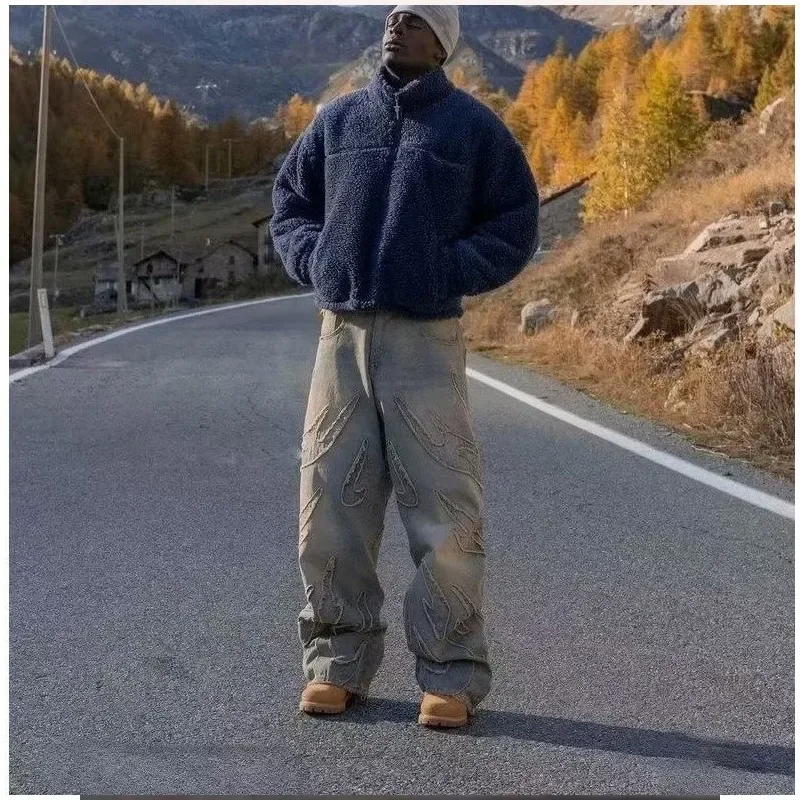 

Retro American Harajuku Bat Pattern Embroidered Loose Jeans Men's Street Fashion Pants Lazy Jeans Casual Comfortable Fit