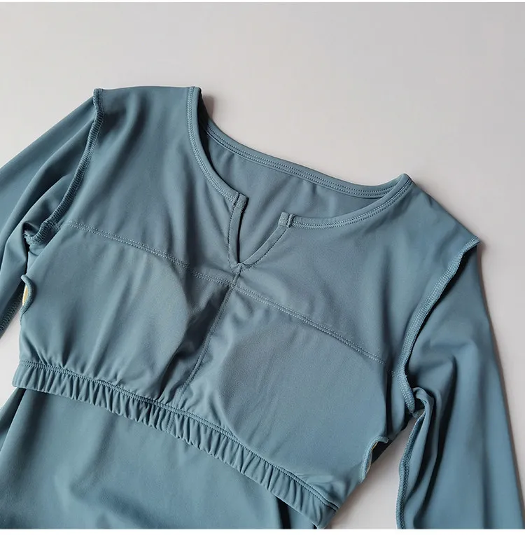 Damen V-Ausschnitt Eng Anliegendes Sexy Yoga-Oberteil Schnelltrocknend Schlankmachendes Fitness-Lauf-T-Shirt Lässiges Sport-Langarm-Mode-Top – Detail 20
